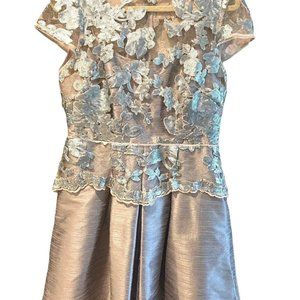 Adrianna Papell Pale Lilac Lace Satin Fit & Flare Knee Dress Cap Sleeve Formal